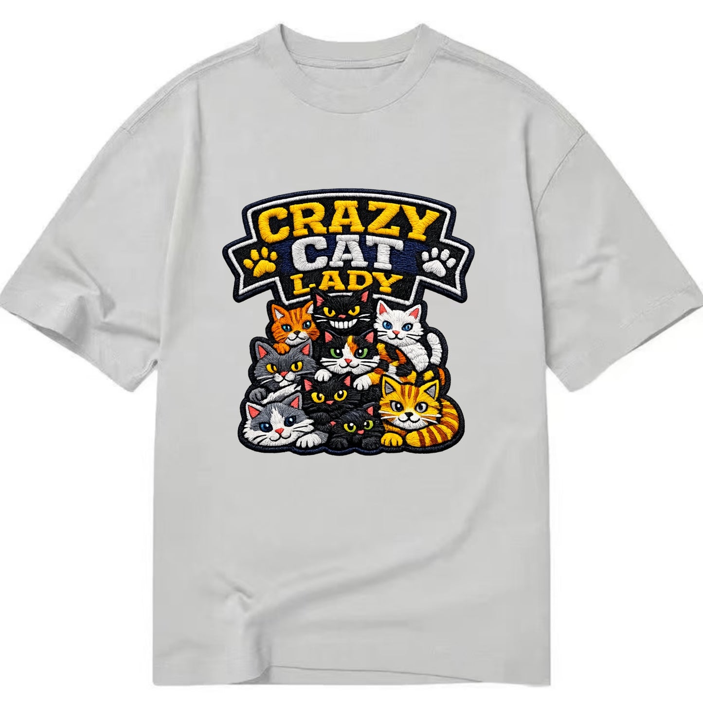 CRAZY CAT LADY - cat pile in multicolor , cat collector - Classic T-shirt - Grey