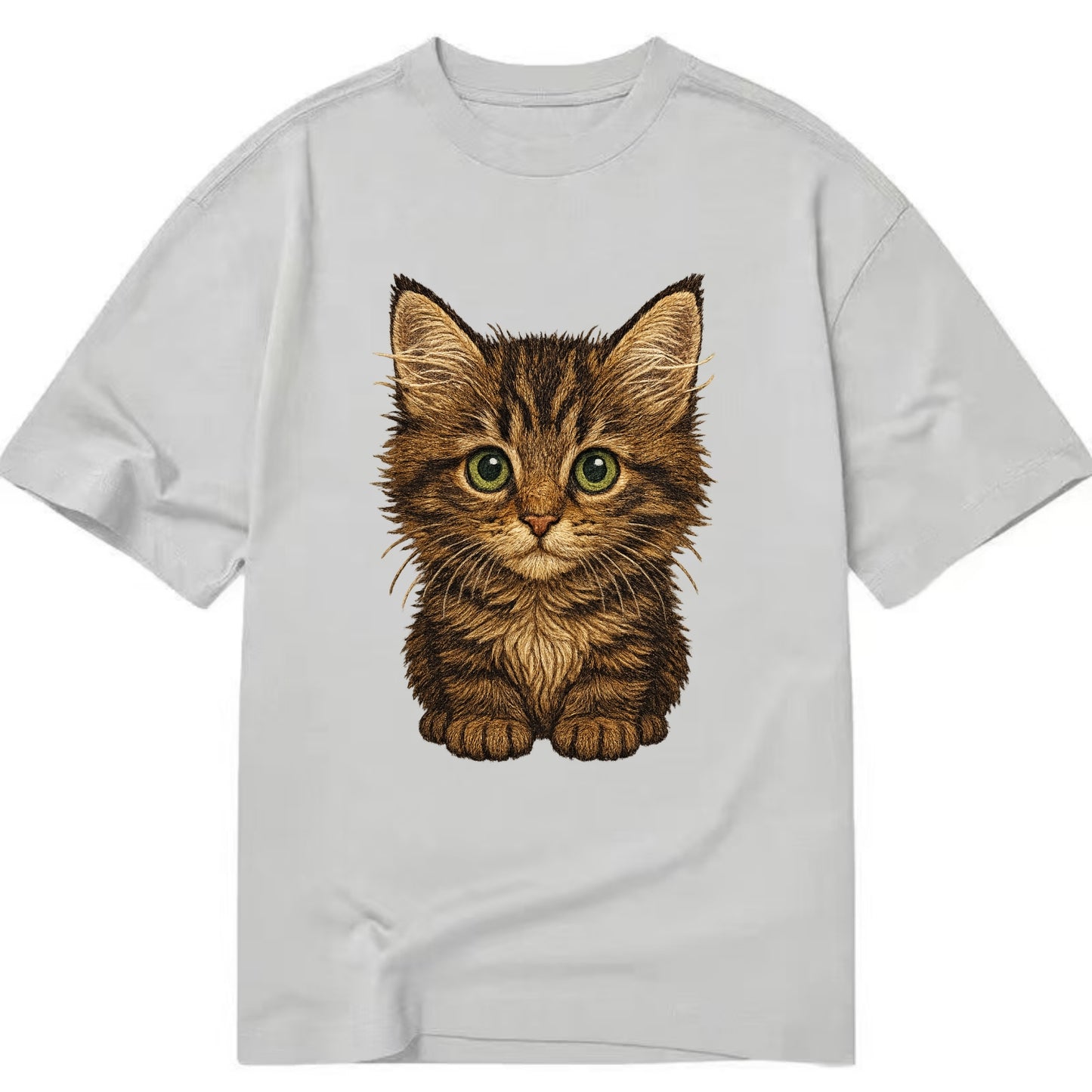 Baby Maine Coon Kitten - large fluffy tabby, tufted ears, big green eyes, - Classic T-shirt - Grey