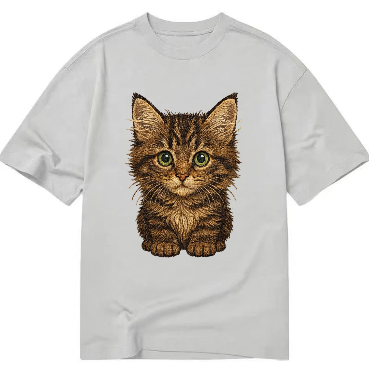 Baby Maine Coon Kitten - large fluffy tabby, tufted ears, big green eyes, - Classic T-shirt - Grey