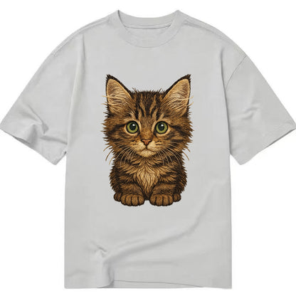 Baby Maine Coon Kitten - large fluffy tabby, tufted ears, big green eyes, - Classic T-shirt - Grey