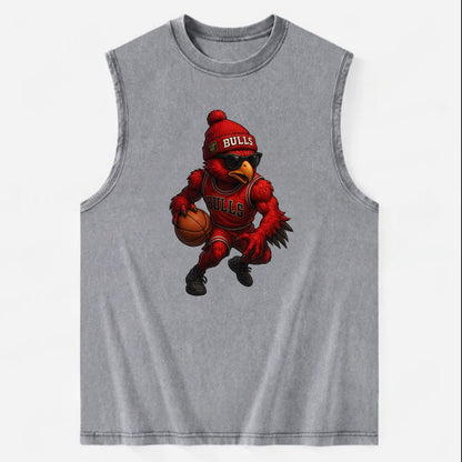 Windy City Hawk wearing Bulls beanie with six rings patch and wayfarer - Vintage Washed Tank - Grey