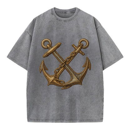 Crossed Anchors  - Vintage T-shirt - Grey