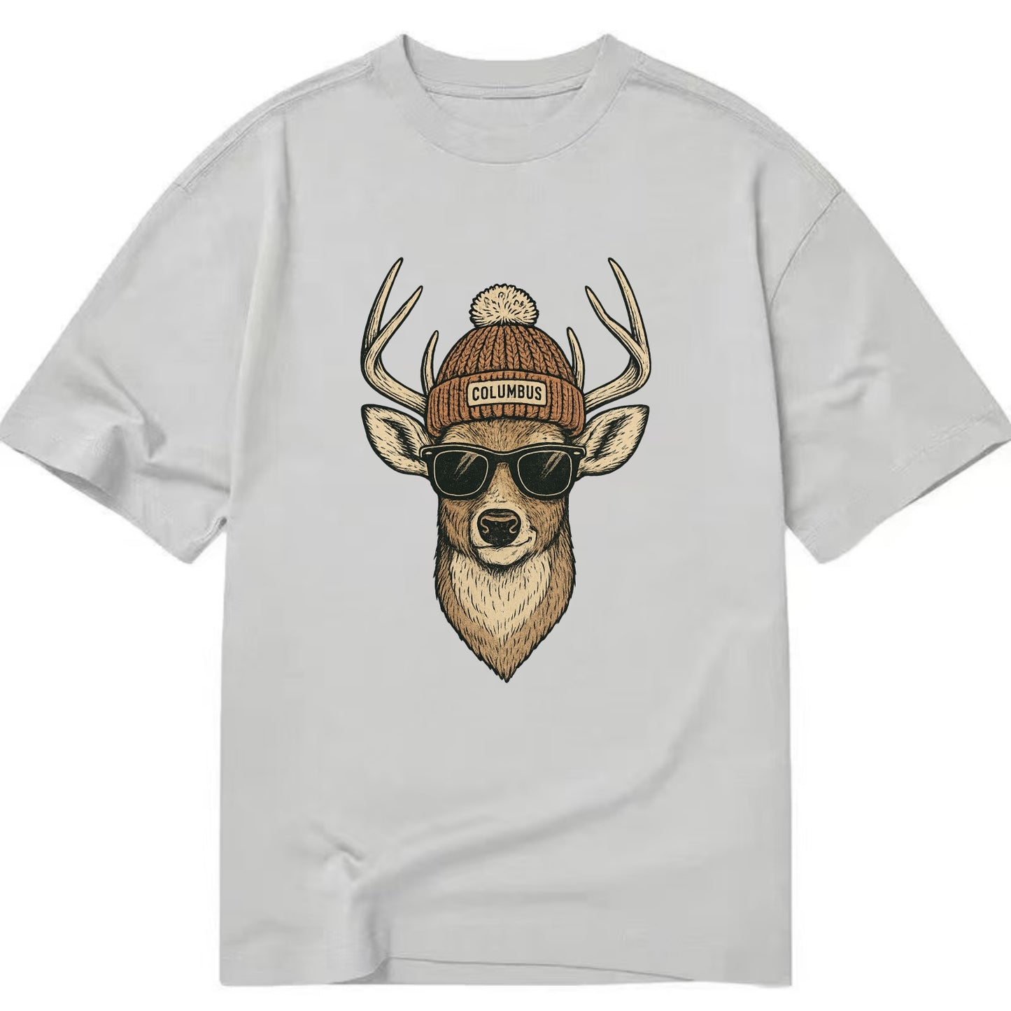 Ohio White-tailed Deer wearing Columbus beanie with pom pom and wayfarer - Classic T-shirt - Grey