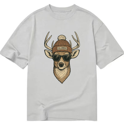 Ohio White-tailed Deer wearing Columbus beanie with pom pom and wayfarer - Classic T-shirt - Grey