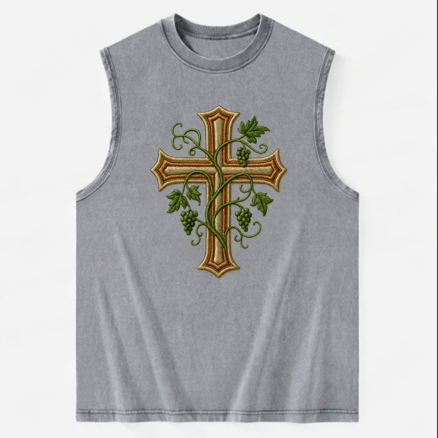 Vine Cross  - Vintage Washed Tank - Grey