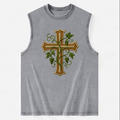 Vine Cross  - Vintage Washed Tank - Grey