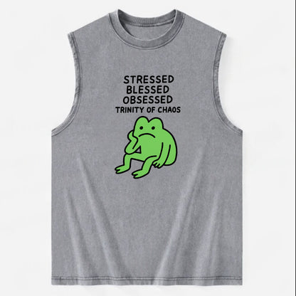 STRESSED BLESSED OBSESSED | Trinity of chaos - Vintage Washed Tank - Grey