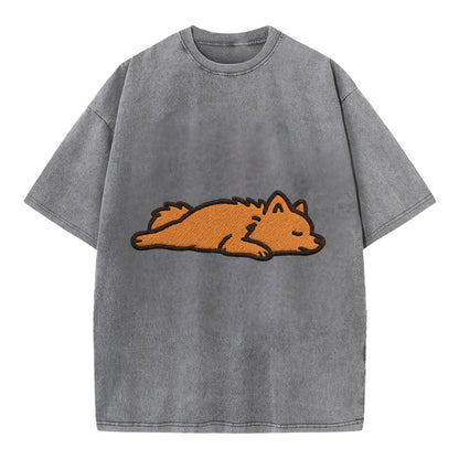 Pomeranian - Orange fluffy fully relaxed Vintage T-shirt - Grey