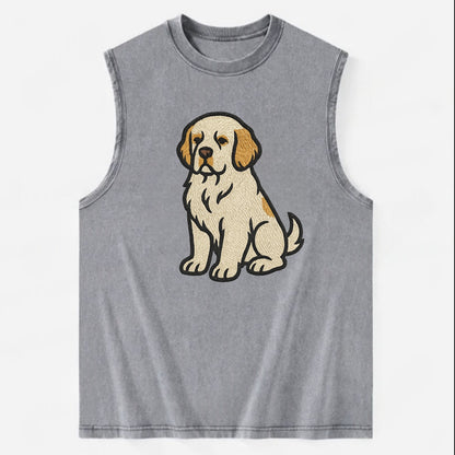 Clumber Spaniel - White with lemon markings embroidered pose - Vintage Washed Tank - Grey