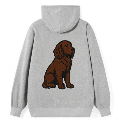 Field Spaniel - Liver colored embroidered sitting design - Classic Pullover Hoodie - Grey
