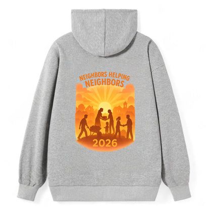 Local communities thriving with shared resources - "Neighbors Helping - Classic Pullover Hoodie - Grey