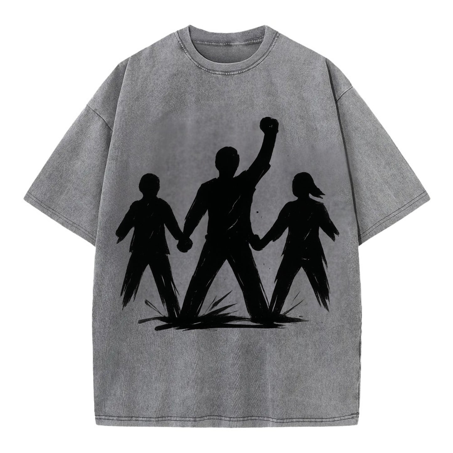 Human chain formation - unity and protection ink brushwork - Vintage T-shirt - Grey