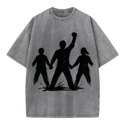 Human chain formation - unity and protection ink brushwork - Vintage T-shirt - Grey