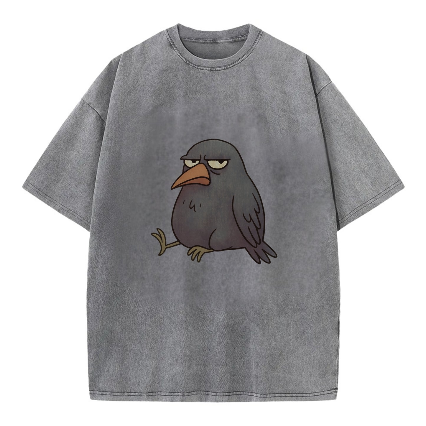 THE CROW JUDGES SILENTLY | Black crow with disapproving look - Vintage T-shirt - Grey