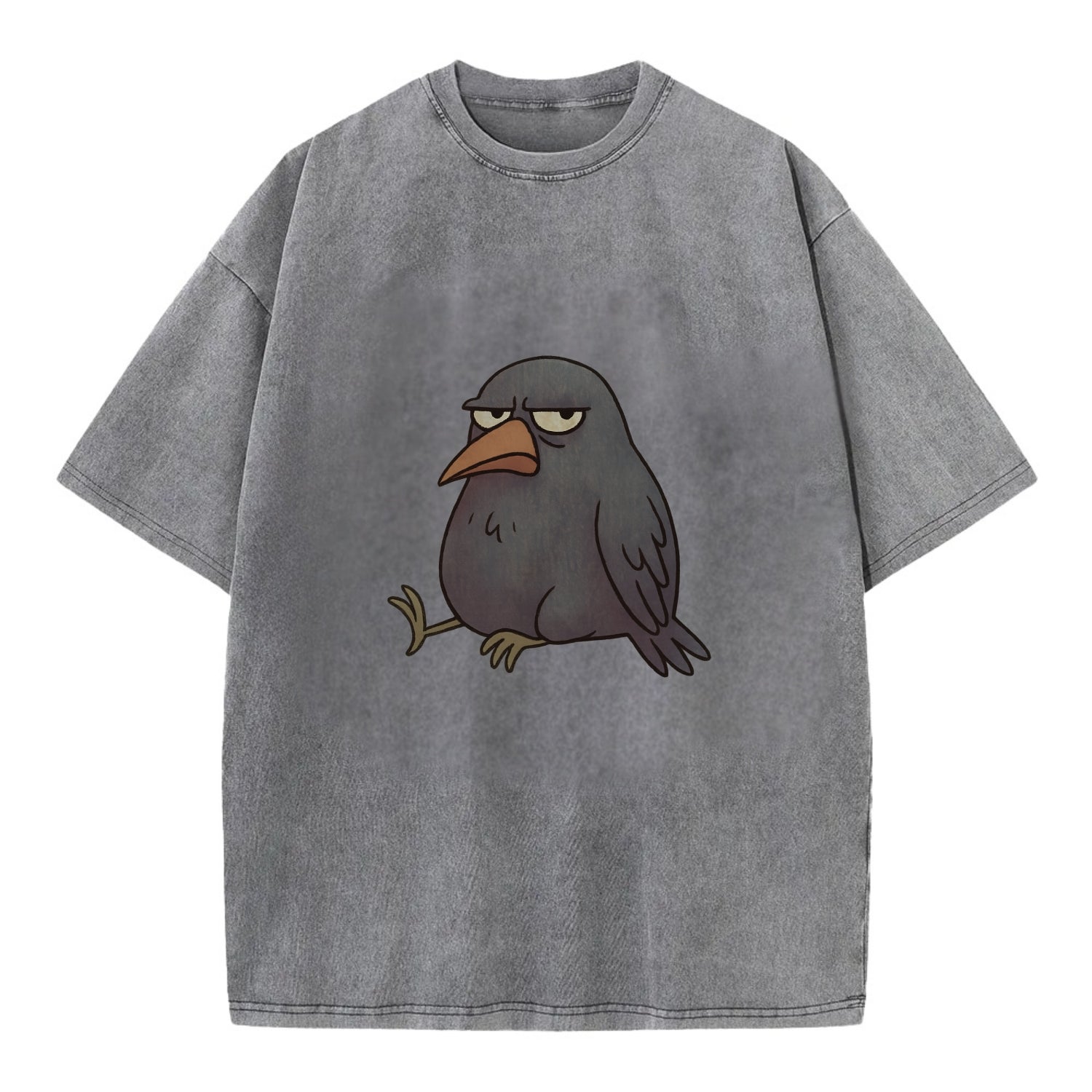THE CROW JUDGES SILENTLY | Black crow with disapproving look - Vintage T-shirt - Grey