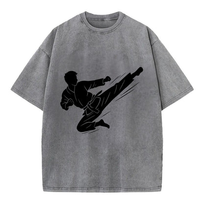 Korean taekwondo flying kick - Vintage T-shirt - Grey