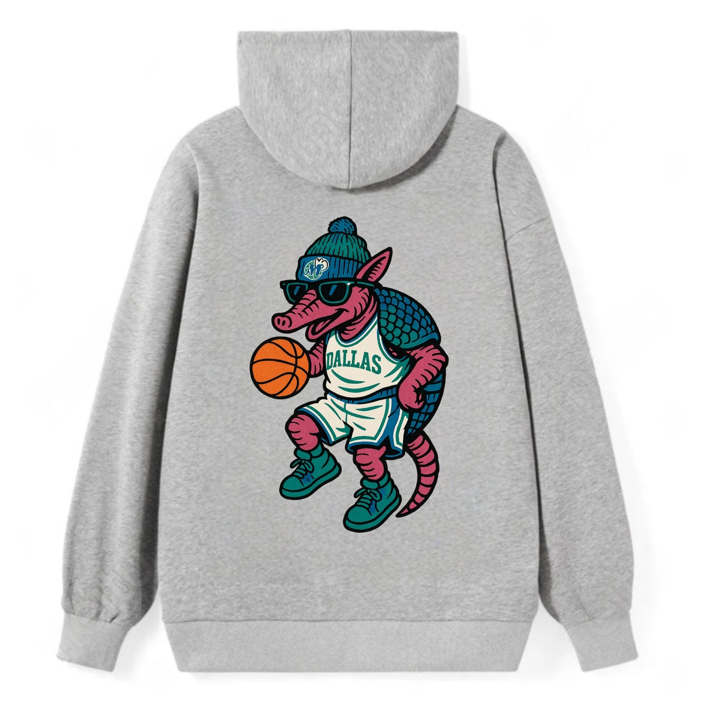 Dallas Armadillo wearing Mavericks beanie with cowboy hat patch and - Classic Pullover Hoodie - Grey