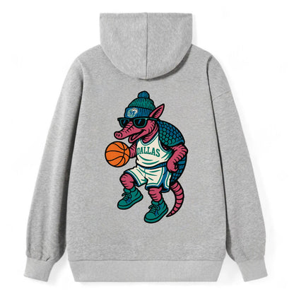 Dallas Armadillo wearing Mavericks beanie with cowboy hat patch and - Classic Pullover Hoodie - Grey