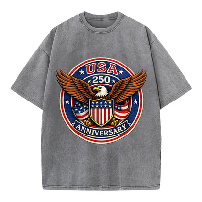 Usa 250 Anniversary Eagle Shield Emblem - Vintage T-shirt - Grey