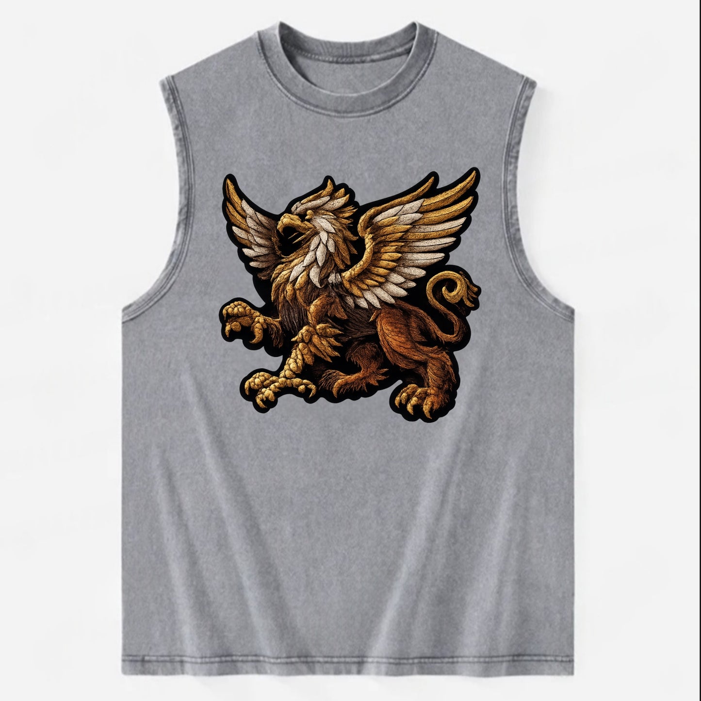 GRIFFIN BEAST - lion eagle hybrid in gold and brown , heraldic - Vintage Washed Tank - Grey