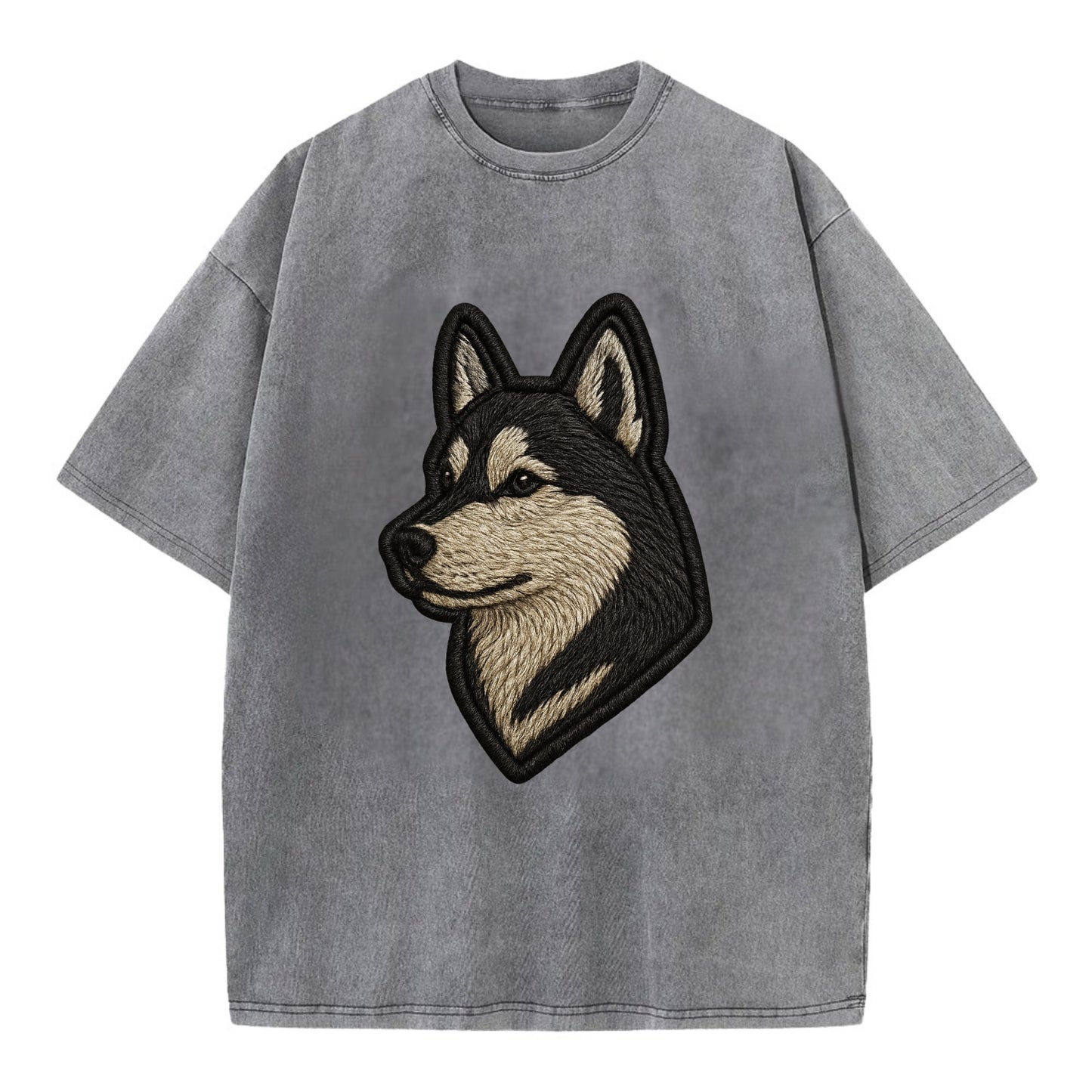 Siberian Husky - Contemporary wolf-like - Vintage T-shirt - Grey