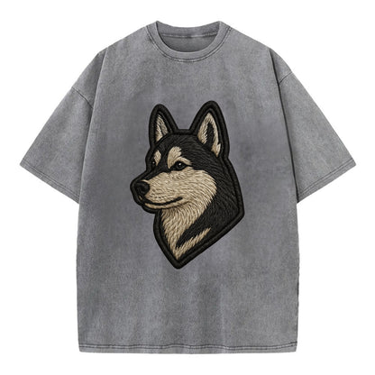 Siberian Husky - Contemporary wolf-like - Vintage T-shirt - Grey