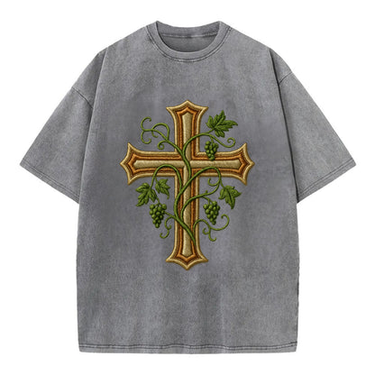 Vine Cross  - Vintage T-shirt - Grey