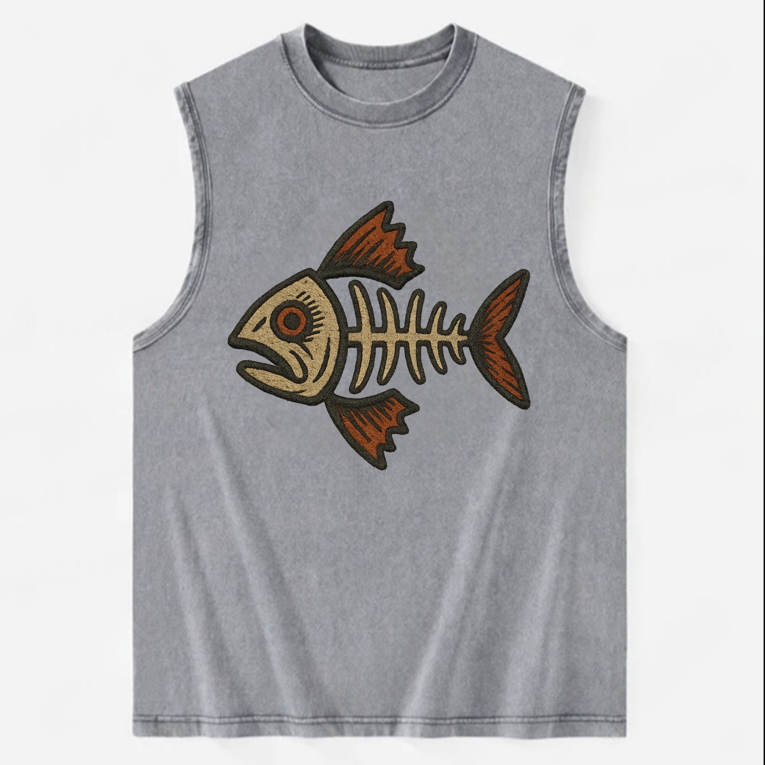 Fish Skeleton  - Vintage Washed Tank - Grey