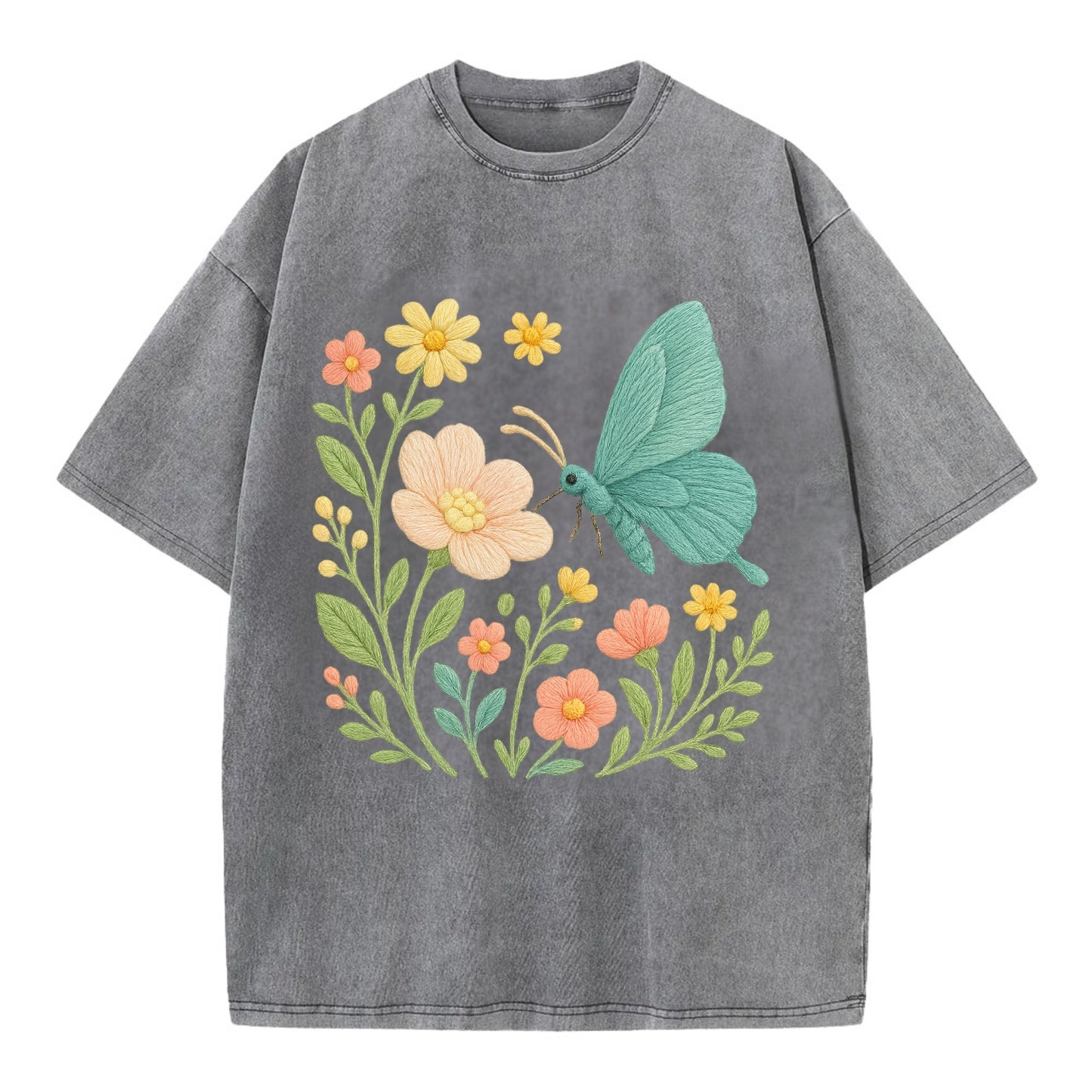 Mint Night Butterfly - Vintage T-shirt - Grey
