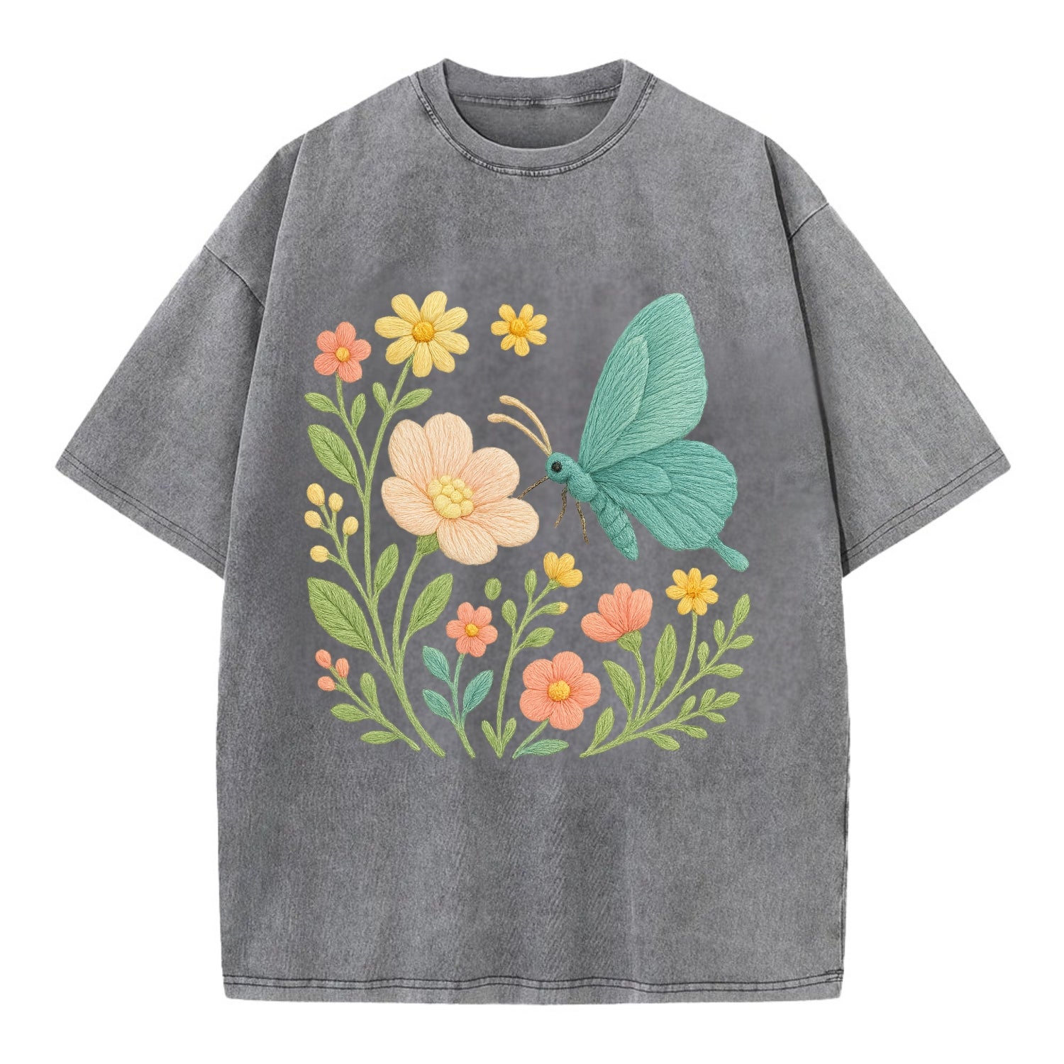 Mint Night Butterfly - Vintage T-shirt - Grey