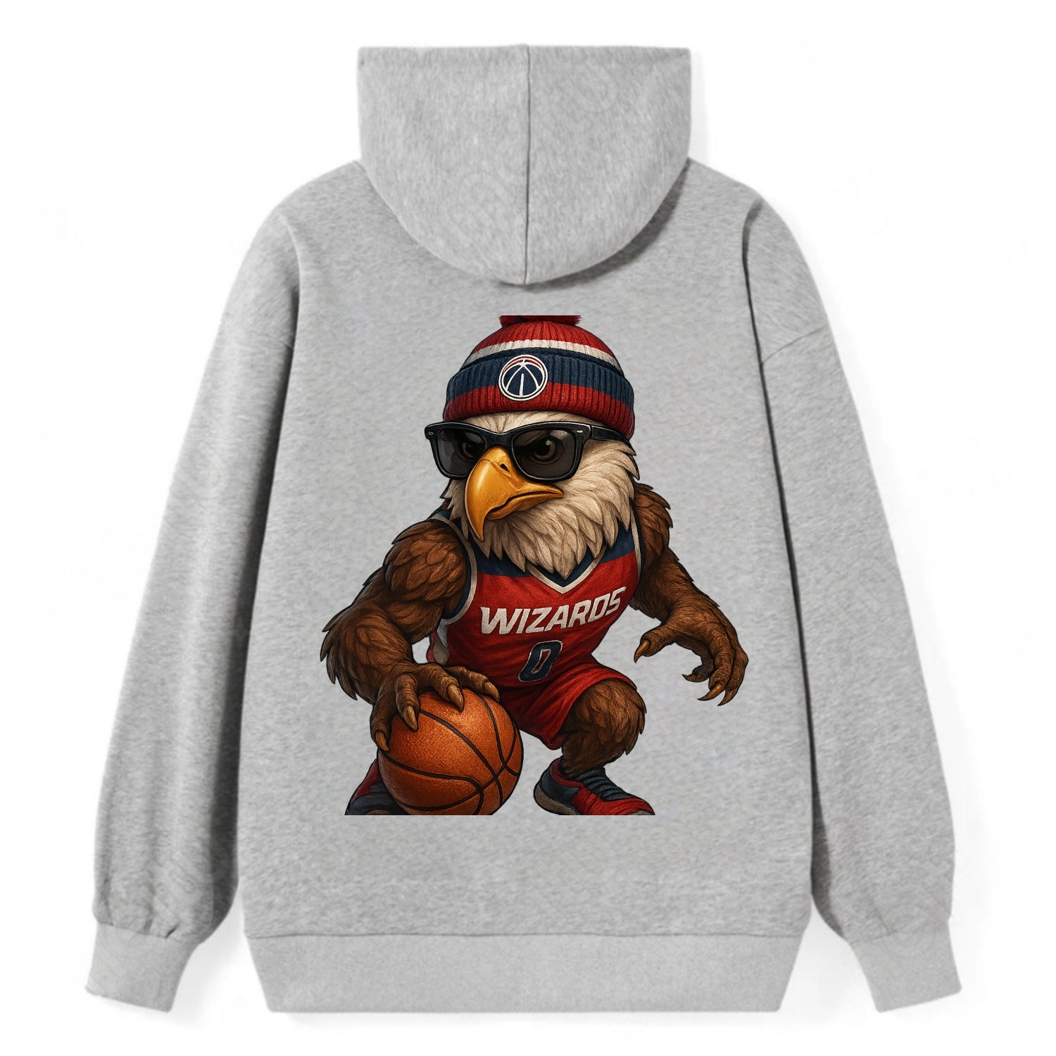 DC Eagle wearing Wizards red white and blue beanie with monument patch - Classic Pullover Hoodie - Grey