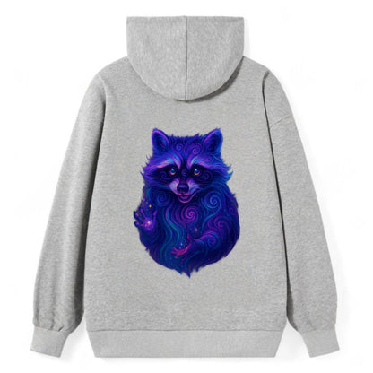 Playful raccoon with mask swirling in hypnotic patterns, neon purple and - Classic Pullover Hoodie - Grey
