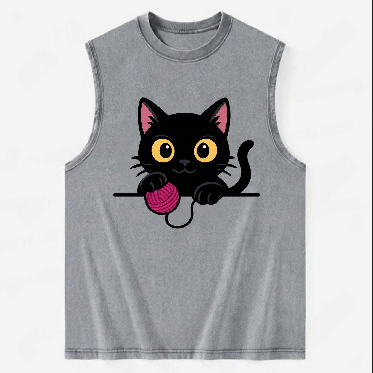 Midnight the black cat tapping the ledge rhythmically with one bright claw. - Vintage Washed Tank - Grey