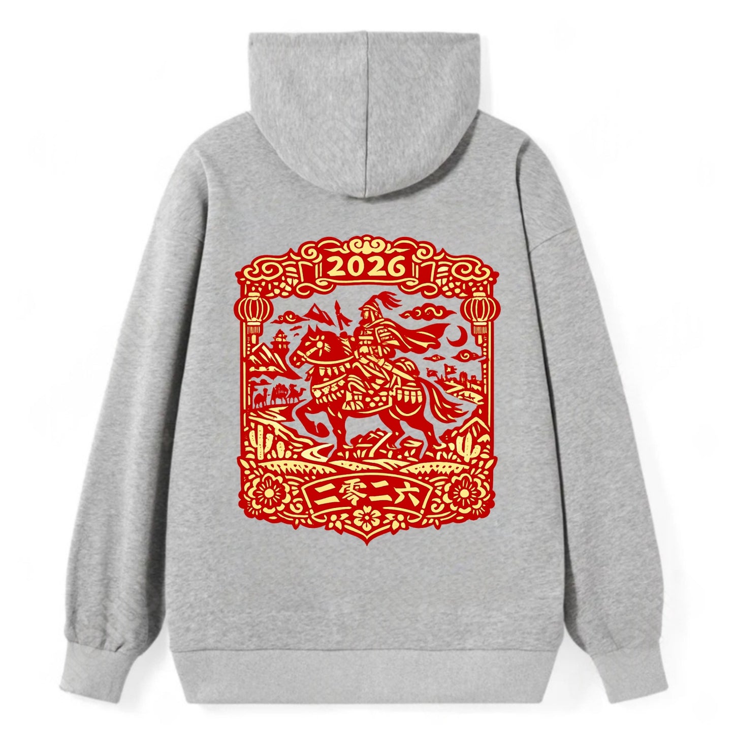 HORSE AND RIDER | Traditional Chinese warrior on horseback | Silk Road - Classic Pullover Hoodie - Grey