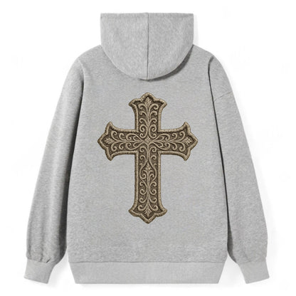 Filigree Cross  - Classic Pullover Hoodie - Grey