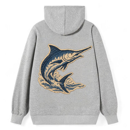 SWORDFISH MARLIN - leaping marlin in blue and silver , sport fishing - Classic Pullover Hoodie - Grey
