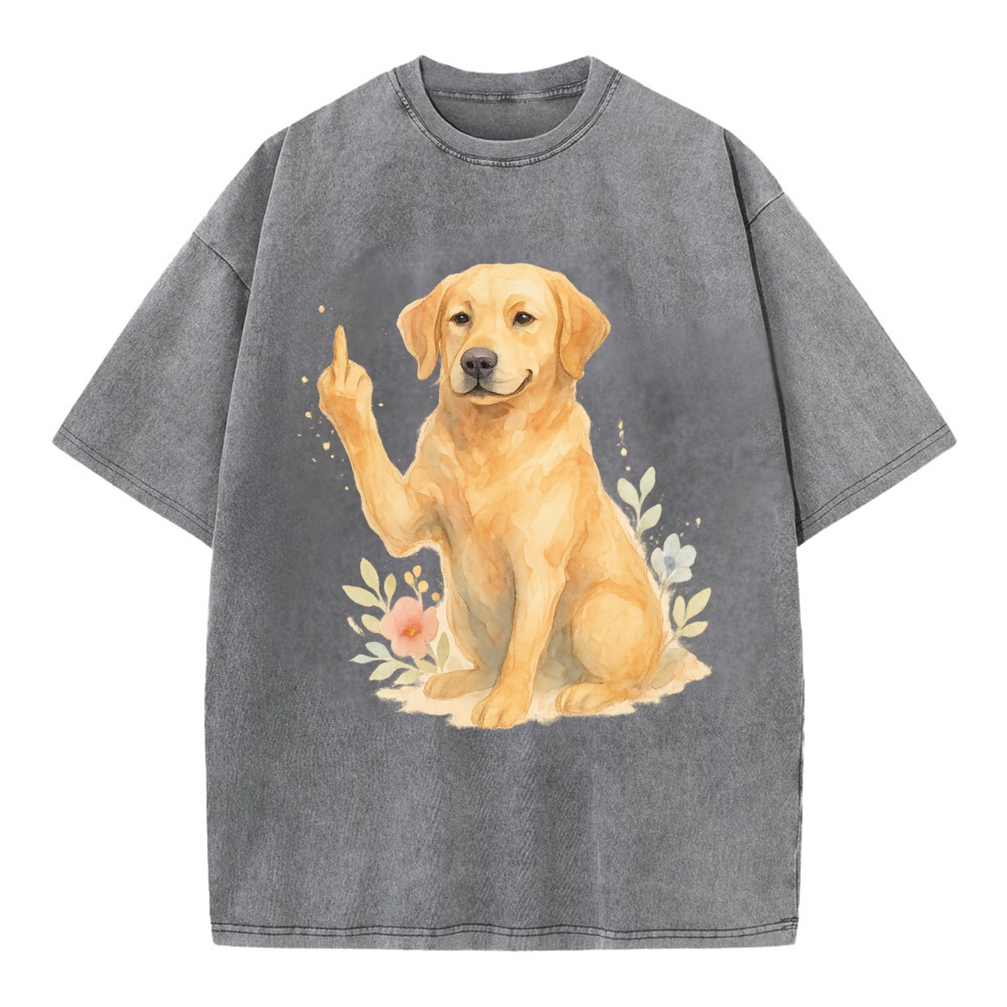 Labrador Retriever yellow sitting pretty, friendly face, strong paw up with sass - Vintage T-shirt - Grey