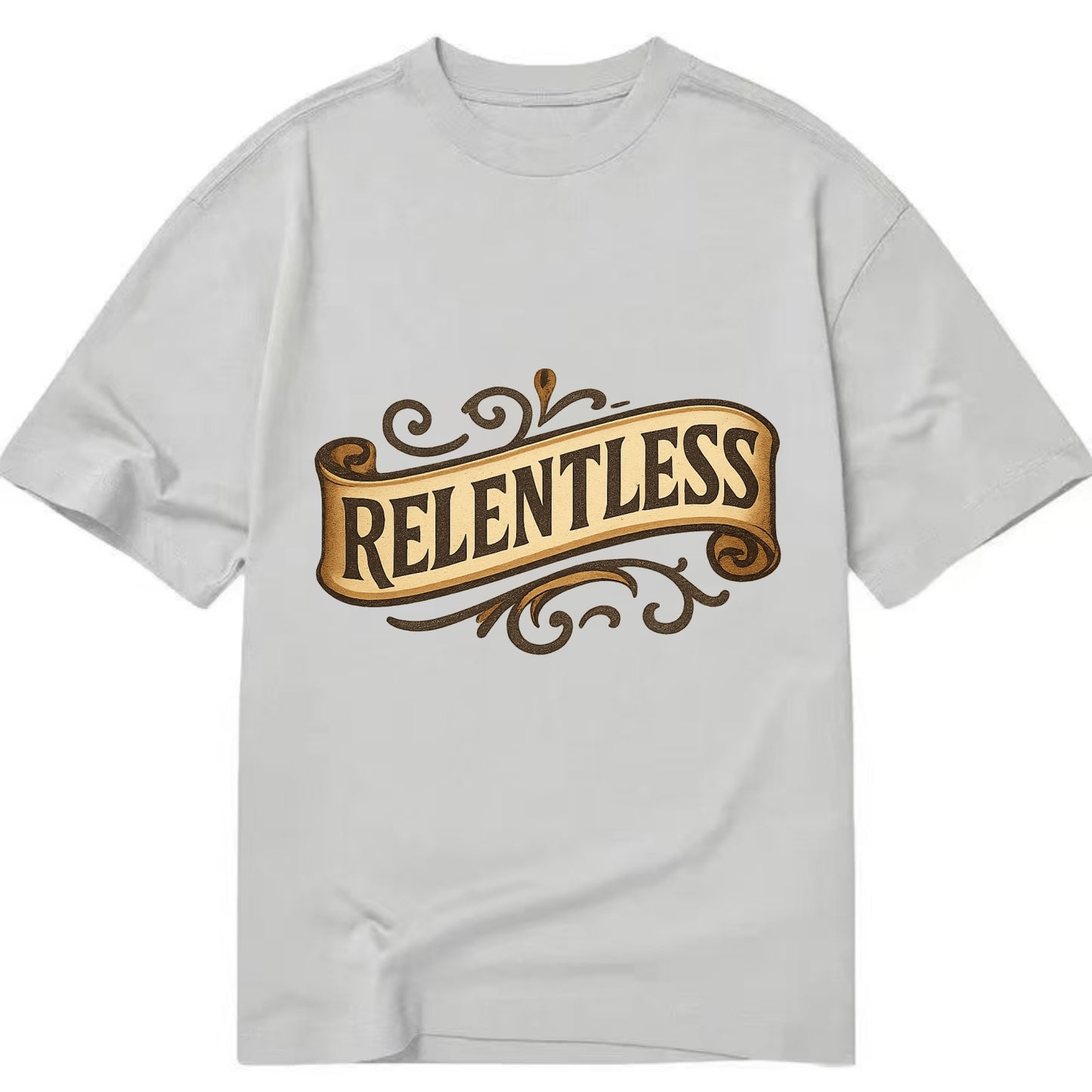 Bold typography design - "RELENTLESS" - never giving up, persistent pursuit - Classic T-shirt - Grey