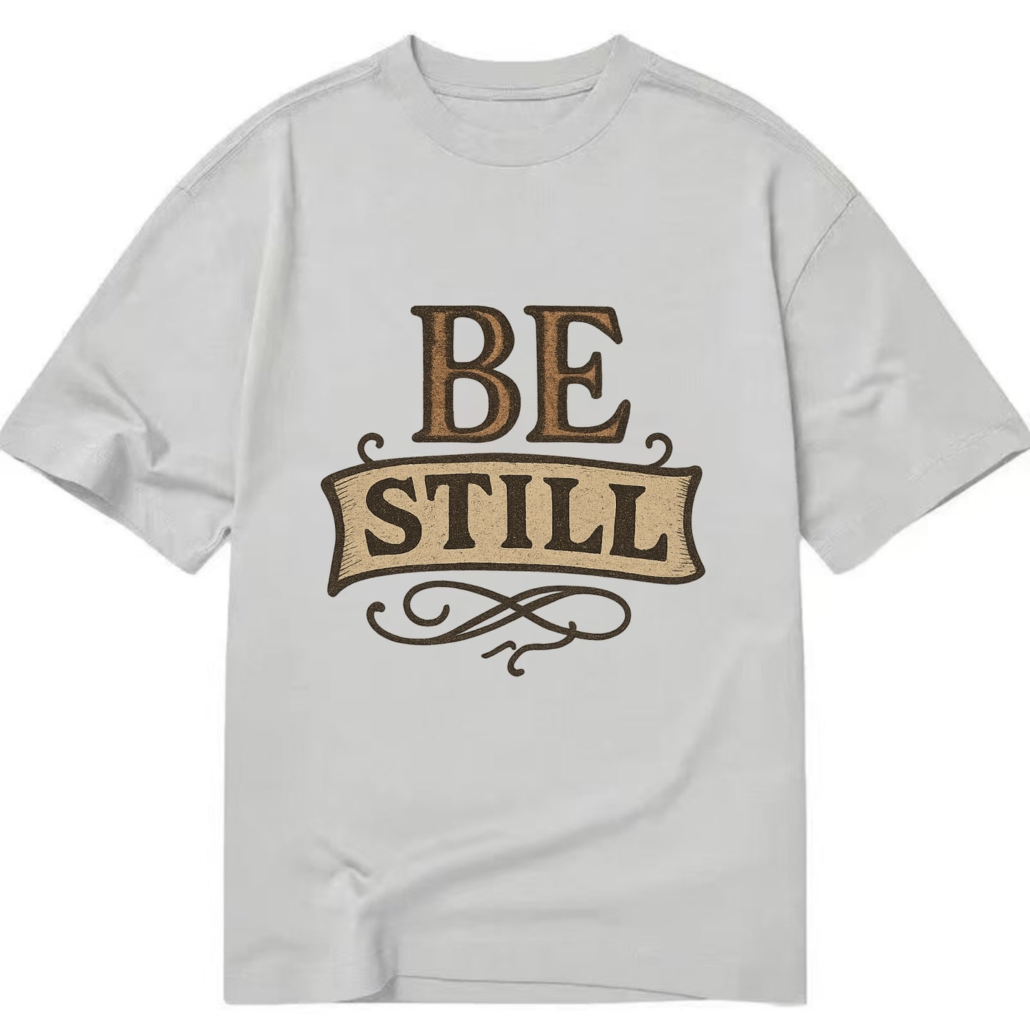 Bold typography design - "BE STILL" - quiet mind, meditation, inner peace - Classic T-shirt - Grey
