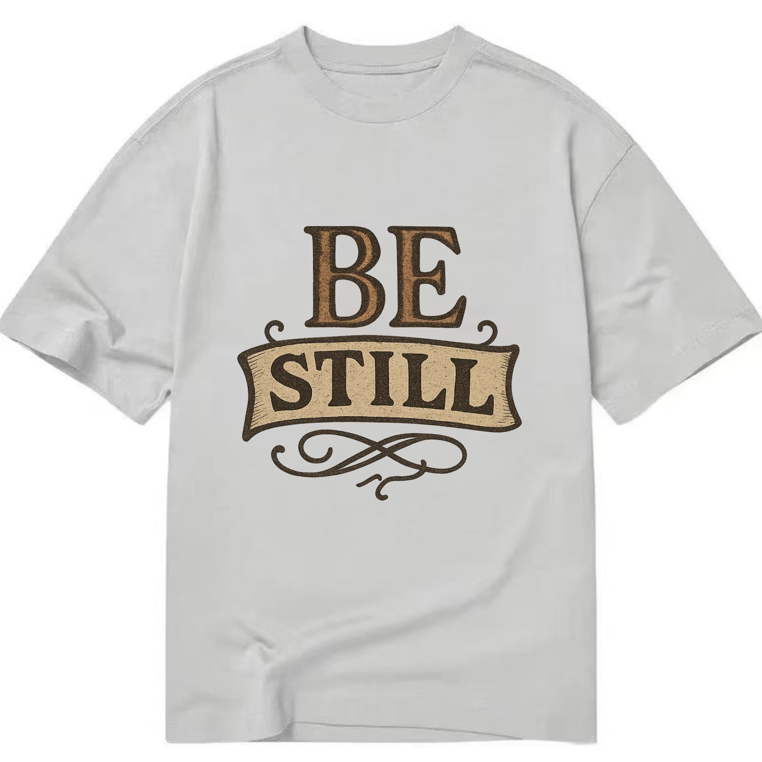 Bold typography design - "BE STILL" - quiet mind, meditation, inner peace - Classic T-shirt - Grey