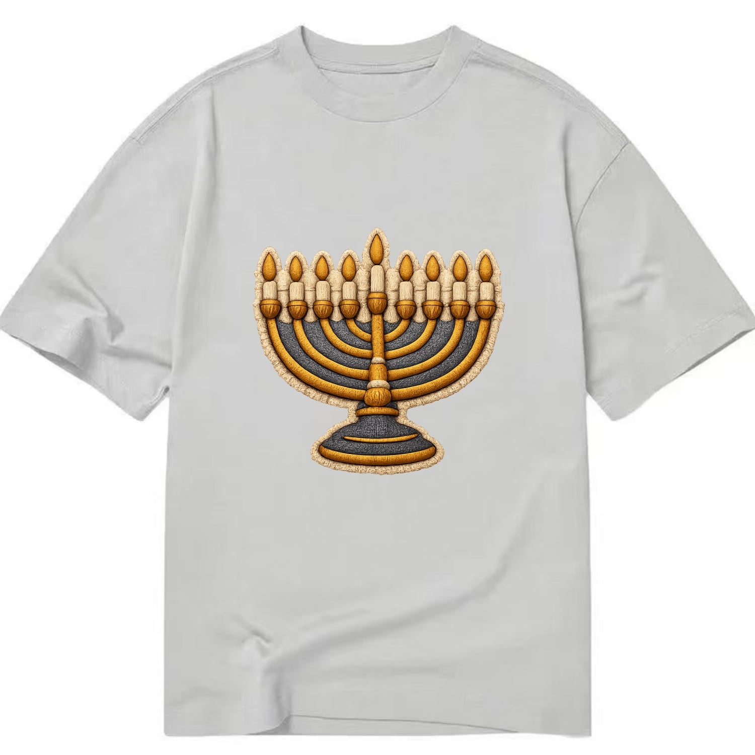 MENORAH LIGHTS - nine branch candelabra in gold and blue , Hanukkah - Classic T-shirt - Grey
