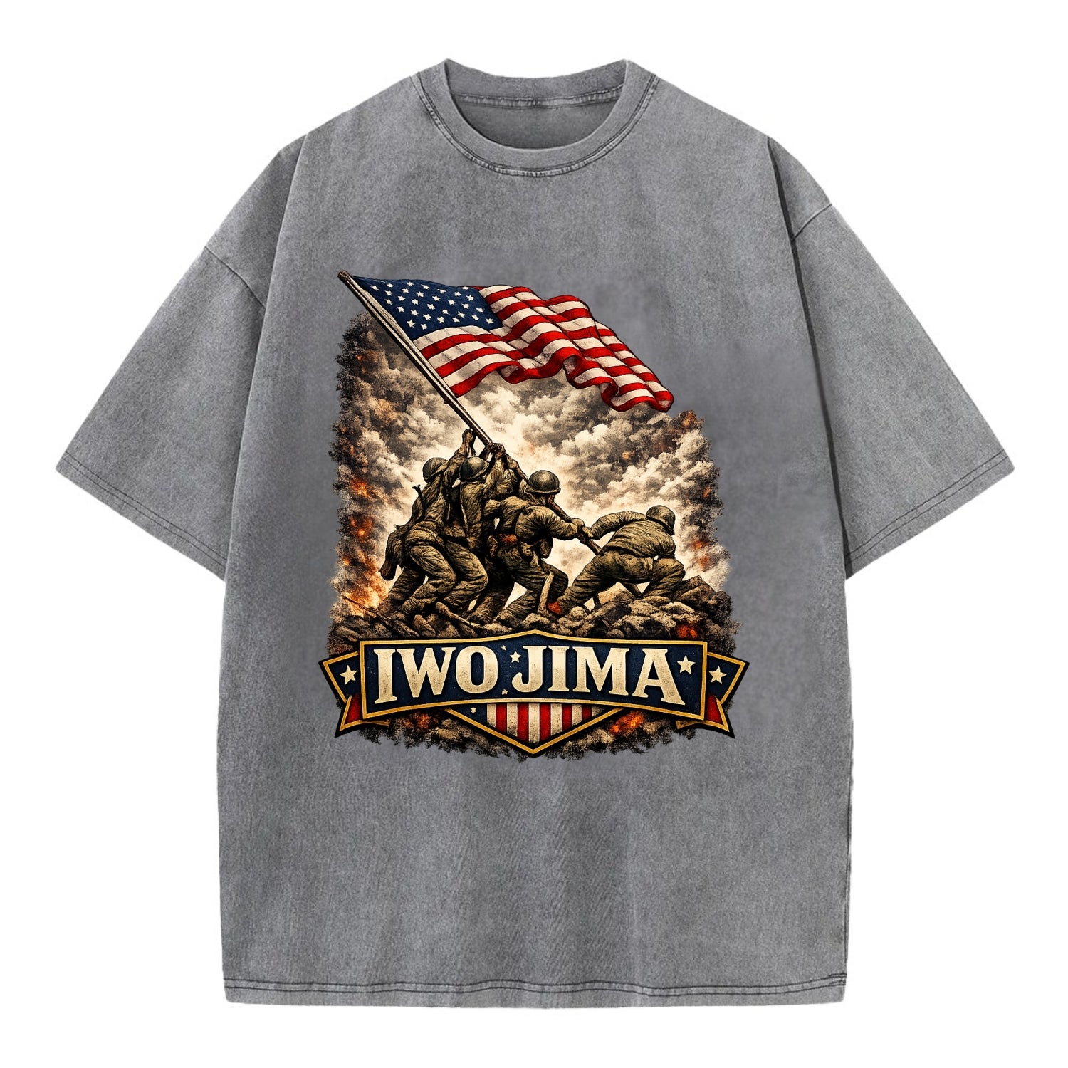 Iwo Jima Flag Raising - Vintage T-shirt - Grey