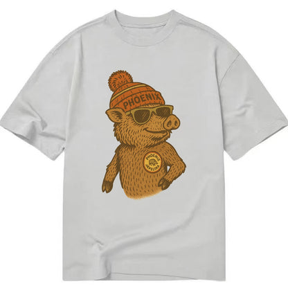 Phoenix Javelina wearing Phoenix beanie with pom pom and wayfarer sunglasses - Classic T-shirt - Grey