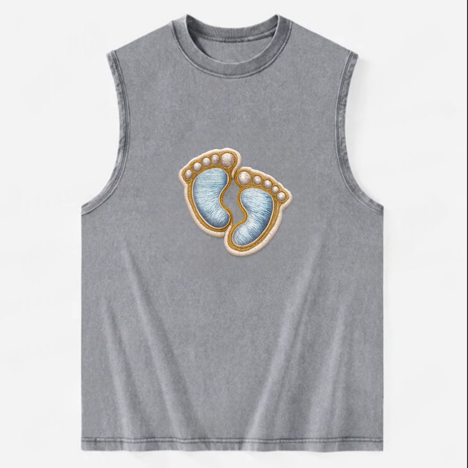 BABY FOOTPRINTS - tiny feet in pink or blue , newborn - Vintage Washed Tank - Grey