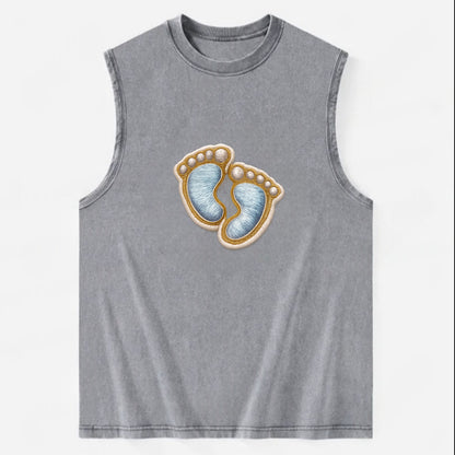 BABY FOOTPRINTS - tiny feet in pink or blue , newborn - Vintage Washed Tank - Grey