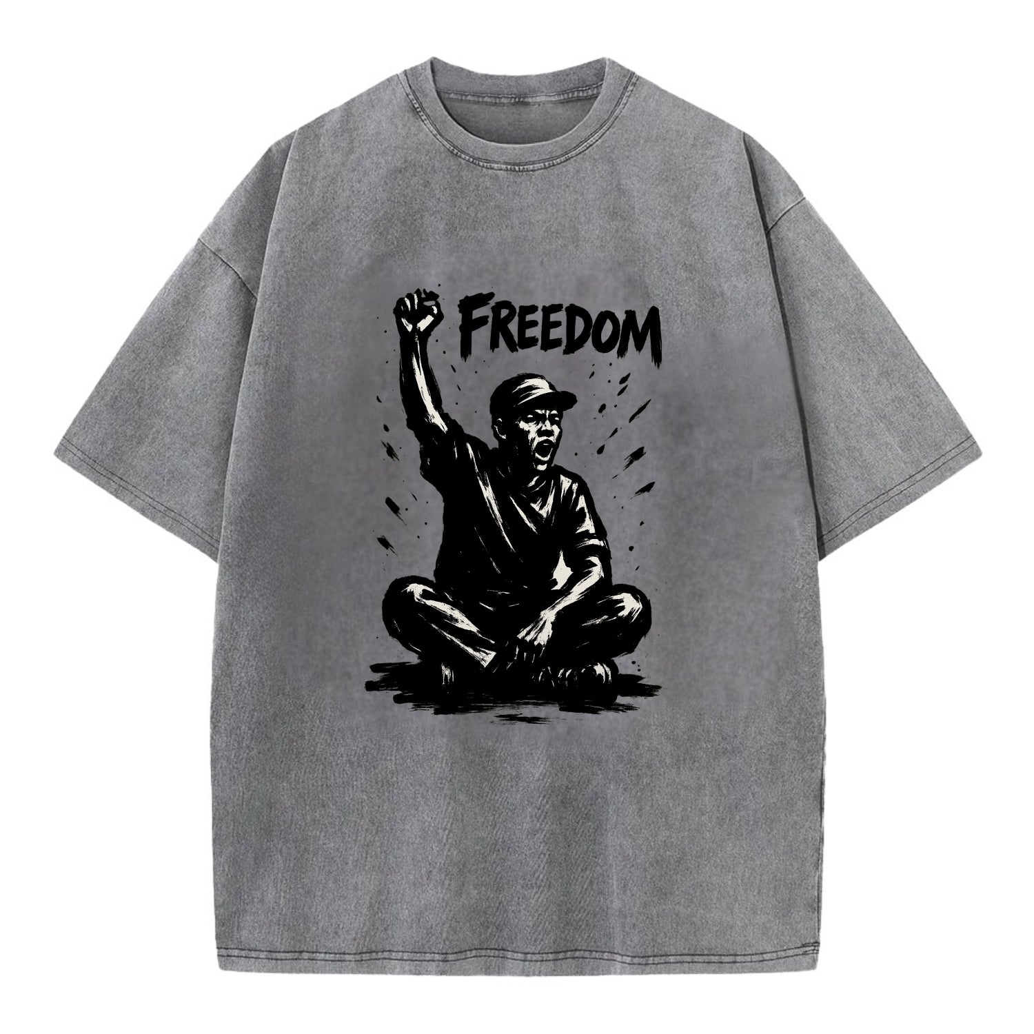 Sit-in protest figure - civil disobedience ink art - Vintage T-shirt - Grey