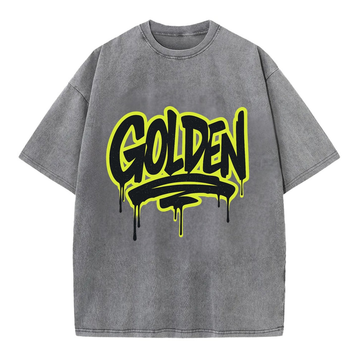 Bold typography design - "GOLDEN" - precious, valuable, excellent - Vintage T-shirt - Grey