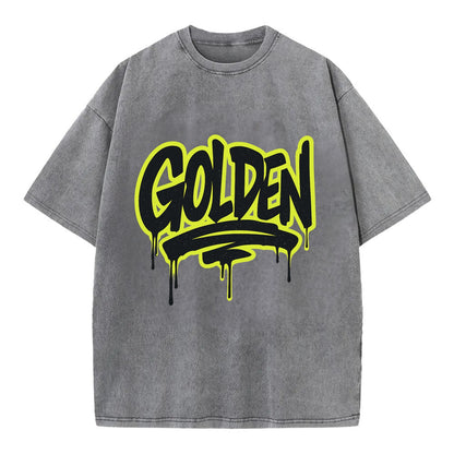 Bold typography design - "GOLDEN" - precious, valuable, excellent - Vintage T-shirt - Grey