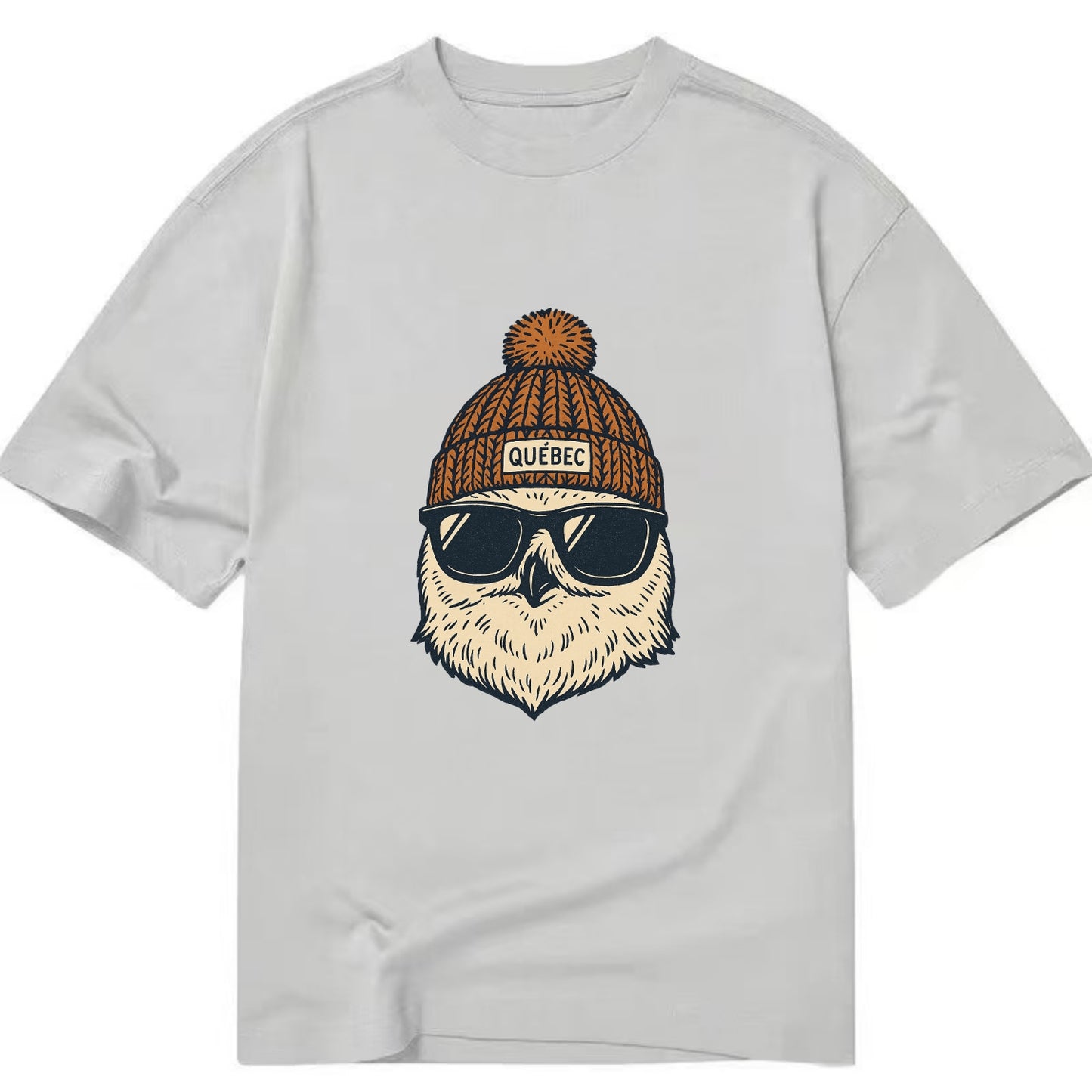 Quebec City Snowy Owl wearing Quebec beanie with pom pom and wayfarer sunglasses - Classic T-shirt - Grey