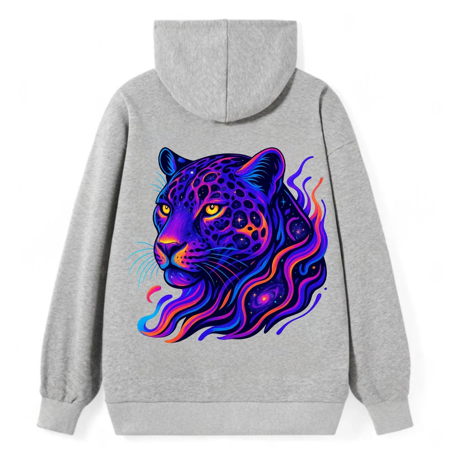 Powerful jaguar with rosettes containing miniature galaxies, cosmic - Classic Pullover Hoodie - Grey